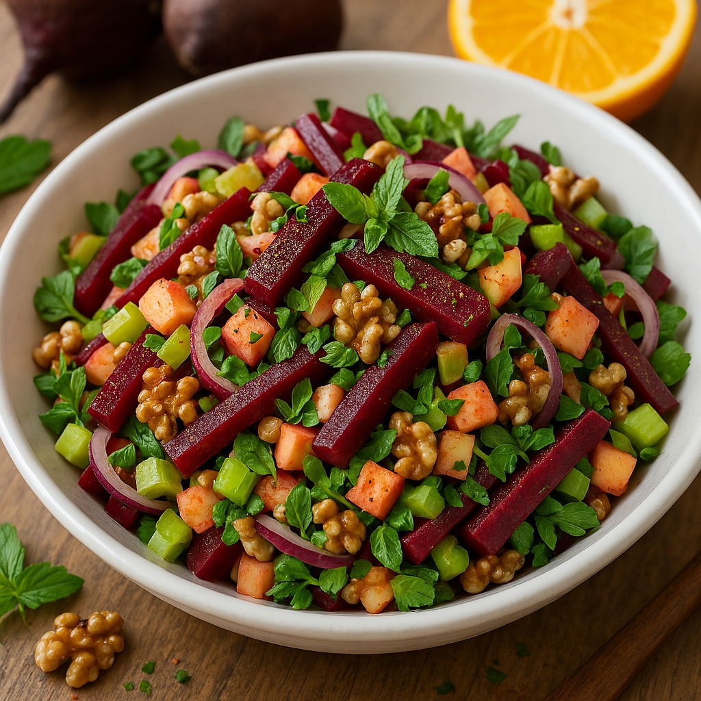  Vibrant beetroot with leftover pork and orange salad  